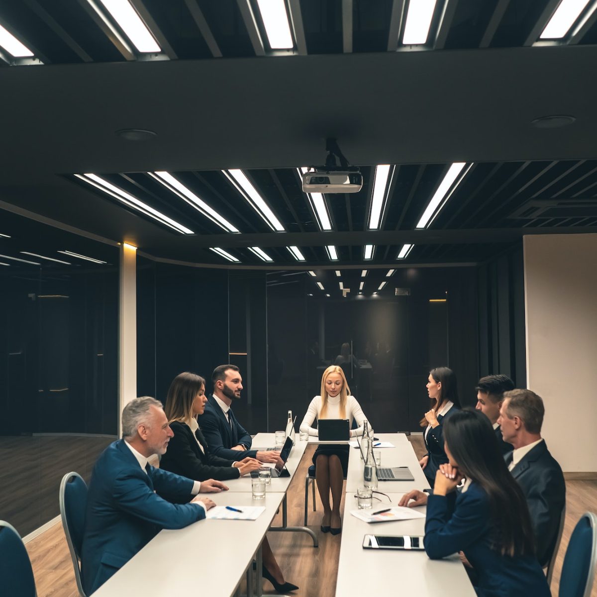 The people sitting at the table on the business meeting.